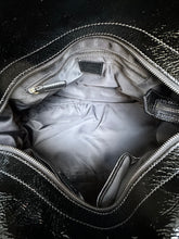 Load image into Gallery viewer, BURBERRY Black Grey Check Nylon Patent Leather Handle Shoulder Bag