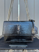 Load image into Gallery viewer, YSL Black Medium Croc Embossed Sunset Bag