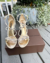 Load image into Gallery viewer, LOUIS VUITTON Damier Azur Leather Wedge Sandals