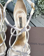Load image into Gallery viewer, LOUIS VUITTON Damier Azur Leather Wedge Sandals