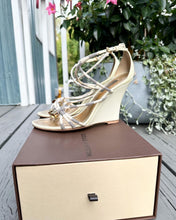 Load image into Gallery viewer, LOUIS VUITTON Damier Azur Leather Wedge Sandals