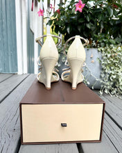 Load image into Gallery viewer, LOUIS VUITTON Damier Azur Leather Wedge Sandals