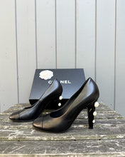 Load image into Gallery viewer, CHANEL Pearl Embellished Lambskin Leather High Heel Pumps