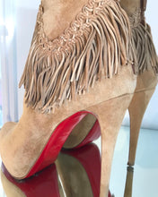 Load image into Gallery viewer, CHRISTIAN LOUBOUTIN ROM 120 Fringe Platform Suede High Heel Ankle Boots