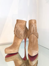 Load image into Gallery viewer, CHRISTIAN LOUBOUTIN ROM 120 Fringe Platform Suede High Heel Ankle Boots
