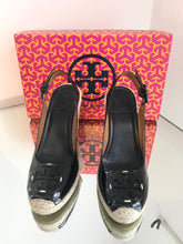 Load image into Gallery viewer, TORY BURCH Patent Leather Espadrille Wedge Sandals