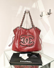 Load image into Gallery viewer, CHANEL Funny Tweed Bon Bon Tote in Burgundy Red Lambskin Leather