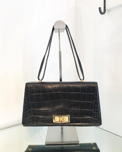 Load image into Gallery viewer, ESCADA Vintage Black Croc Embossed Leather Handbag