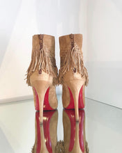 Load image into Gallery viewer, CHRISTIAN LOUBOUTIN ROM 120 Fringe Platform Suede High Heel Ankle Boots