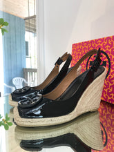 Load image into Gallery viewer, TORY BURCH Patent Leather Espadrille Wedge Sandals