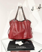 Load image into Gallery viewer, CHANEL Funny Tweed Bon Bon Tote in Burgundy Red Lambskin Leather