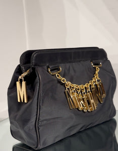 Moschino Vintage Black Nylon Leather Trim Clutch