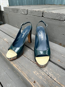 CHANEL Patent Leather Platform High-Heel Slingbacks