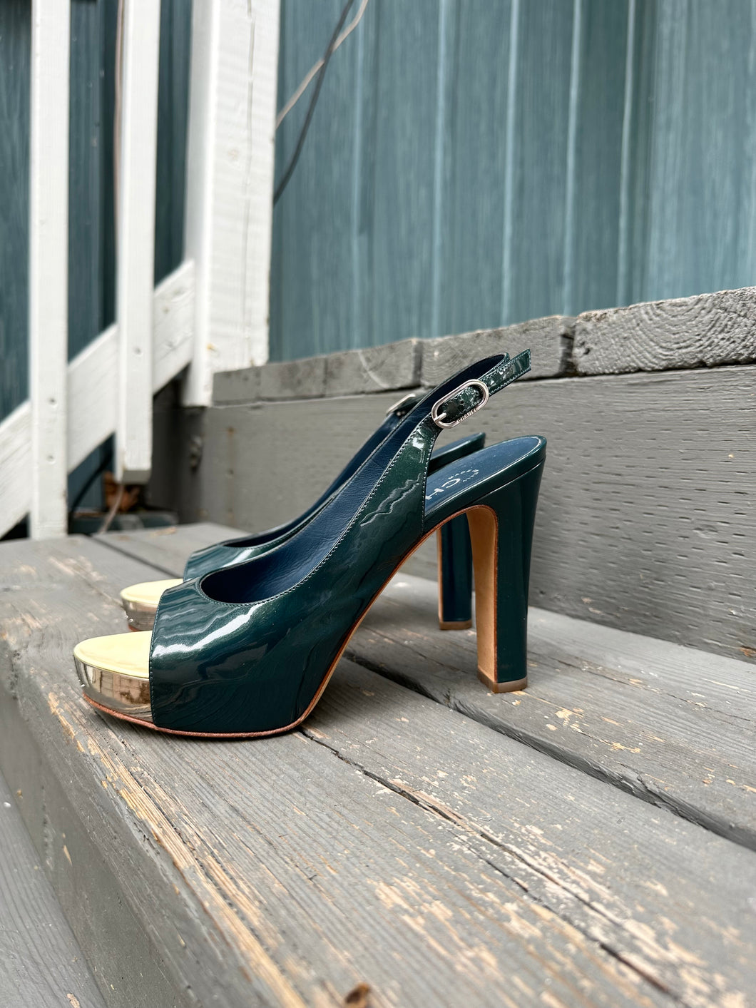 CHANEL Patent Leather Platform High-Heel Slingbacks