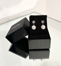 Load image into Gallery viewer, CHANEL CC Logo Rhinestone Pearl Stud Pierced Earrings

