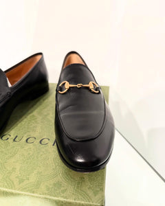 GUCCI Horsebit Black Leather Slip-On Loafers