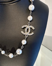 Load image into Gallery viewer, CHANEL Crystal Embellished CC Logo Faux Pearl Necklace
