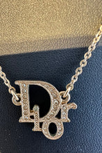 Load image into Gallery viewer, CHRISTIAN DIOR Vintage Gold &amp; Crystal Logo Pendant Necklace
