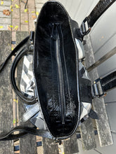 Load image into Gallery viewer, BURBERRY Black Grey Check Nylon Patent Leather Handle Shoulder Bag
