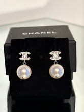 Load image into Gallery viewer, CHANEL CC Logo Rhinestone Pearl Stud Pierced Earrings
