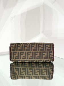 FENDI Vintage Zucca Print Leather Trim Handle Clutch