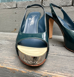 CHANEL Patent Leather Platform High-Heel Slingbacks