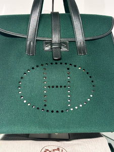 HERMÈS Feu2Dou Tote Vert Fonce Feutre & Gulliver Leather