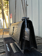 Load image into Gallery viewer, YSL Black Medium Croc Embossed Sunset Bag
