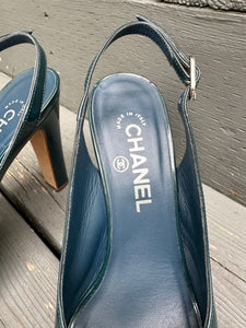 CHANEL Patent Leather Platform High-Heel Slingbacks