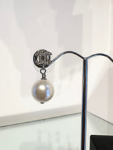 Load image into Gallery viewer, CHANEL CC Logo Rhinestone Pearl Stud Pierced Earrings

