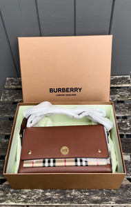 BURBERRY Camel Leather Classic Canvas Crossbody Bag