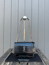 Load image into Gallery viewer, YSL Black Medium Croc Embossed Sunset Bag
