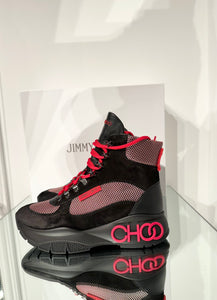 JIMMY CHOO Suede Mesh Lace-Up Platform Sneakers