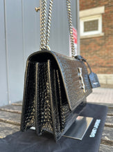 Load image into Gallery viewer, YSL Black Medium Croc Embossed Sunset Bag
