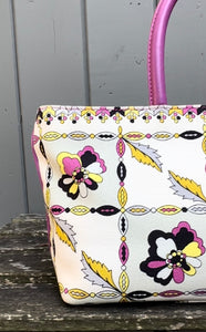 EMILIO PUCCI Vintage Floral Print Canvas Leather Top Handle Tote
