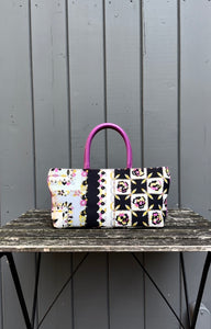 EMILIO PUCCI Vintage Floral Print Canvas Leather Top Handle Tote