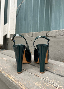 CHANEL Patent Leather Platform High-Heel Slingbacks