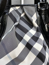 Load image into Gallery viewer, BURBERRY Black Grey Check Nylon Patent Leather Handle Shoulder Bag
