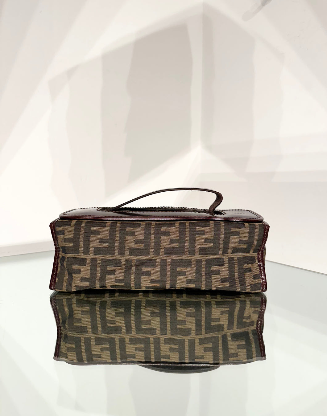 FENDI Vintage Zucca Print Leather Trim Handle Clutch