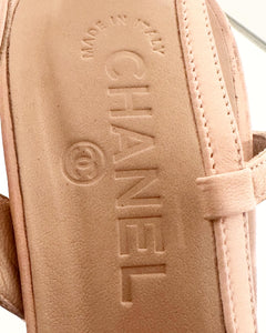 CHANEL Cap Toe Mid Heel Leather Slides