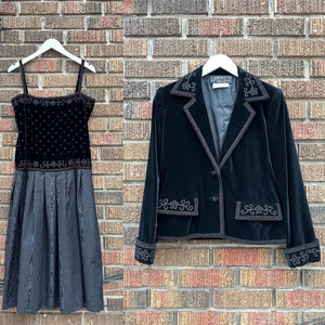 LANCETTI Roma Vintage 1970s Bead Embellished Velvet Dress & Jacket