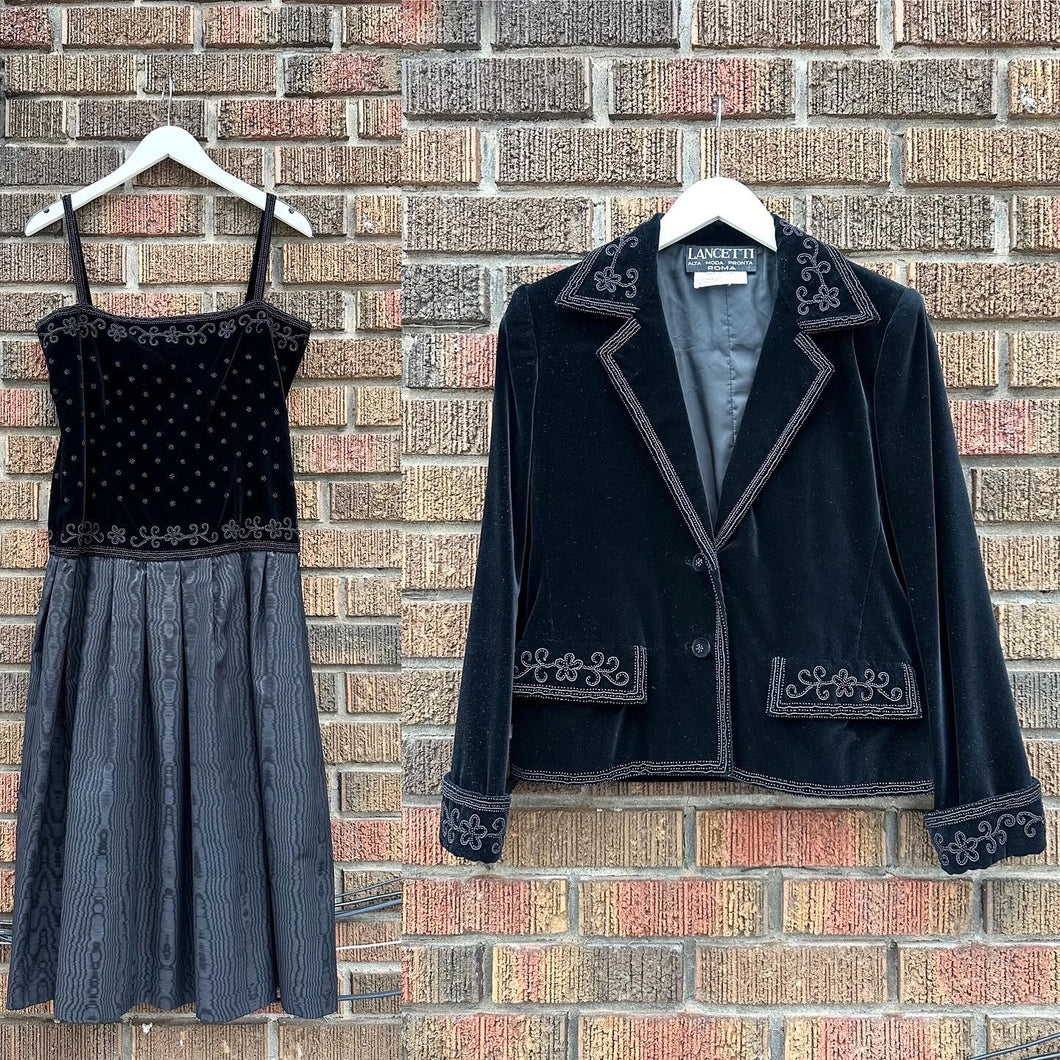 LANCETTI Roma Vintage 1970s Bead Embellished Velvet Dress & Jacket