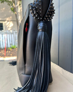 CHRISTIAN LOUBOUTIN Eloise Spiked Fringed Leather Hobo Bag