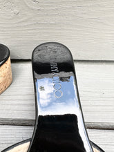 Load image into Gallery viewer, JIMMY CHOO Panna Black Patent Leather Cork Wedge Slide Sandals

