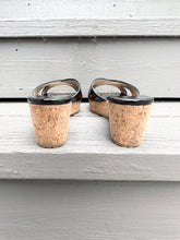 Load image into Gallery viewer, JIMMY CHOO Panna Black Patent Leather Cork Wedge Slide Sandals
