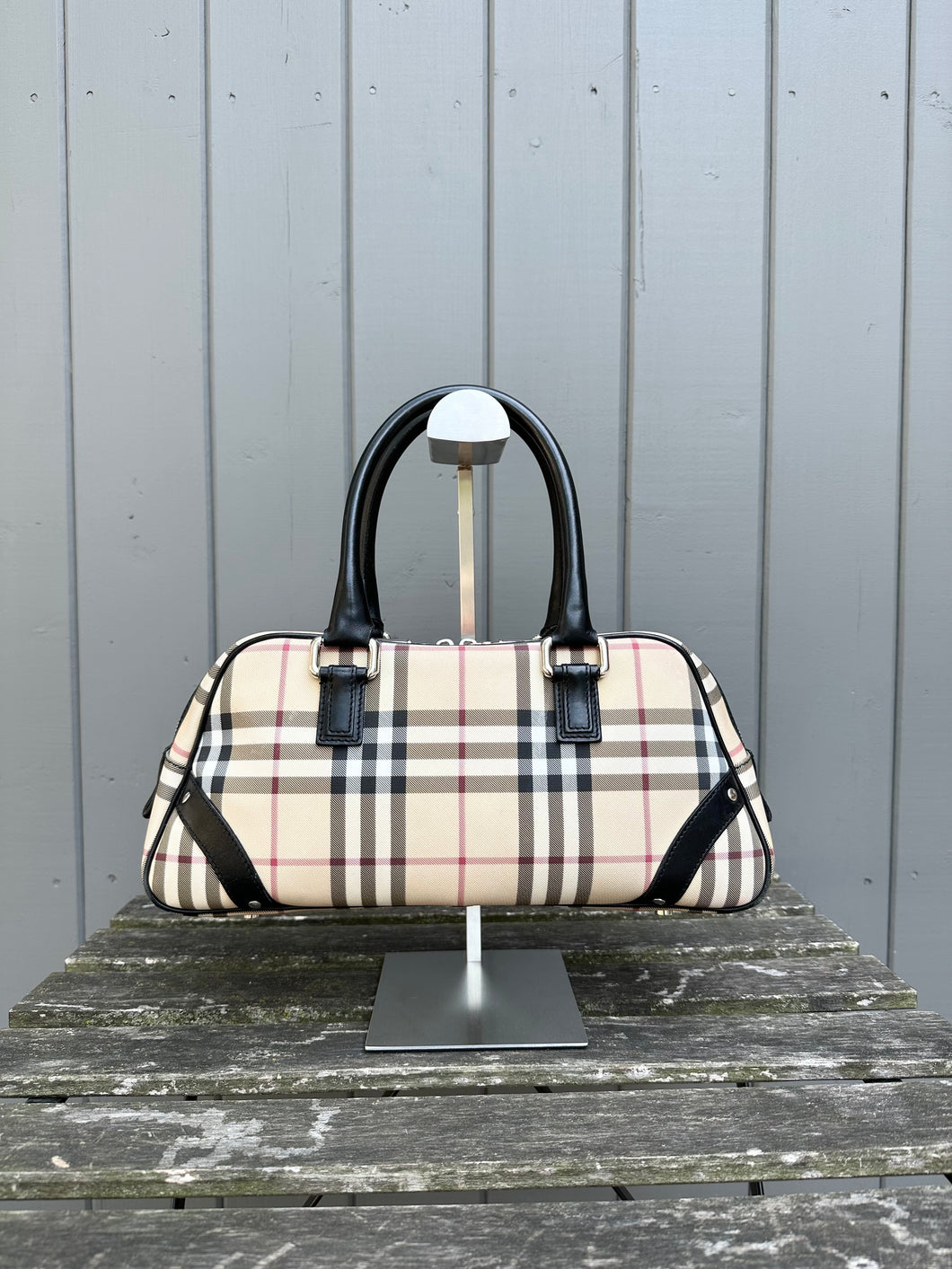 BURBERRY Nova Check Coated Canvas Leather Handle Bag