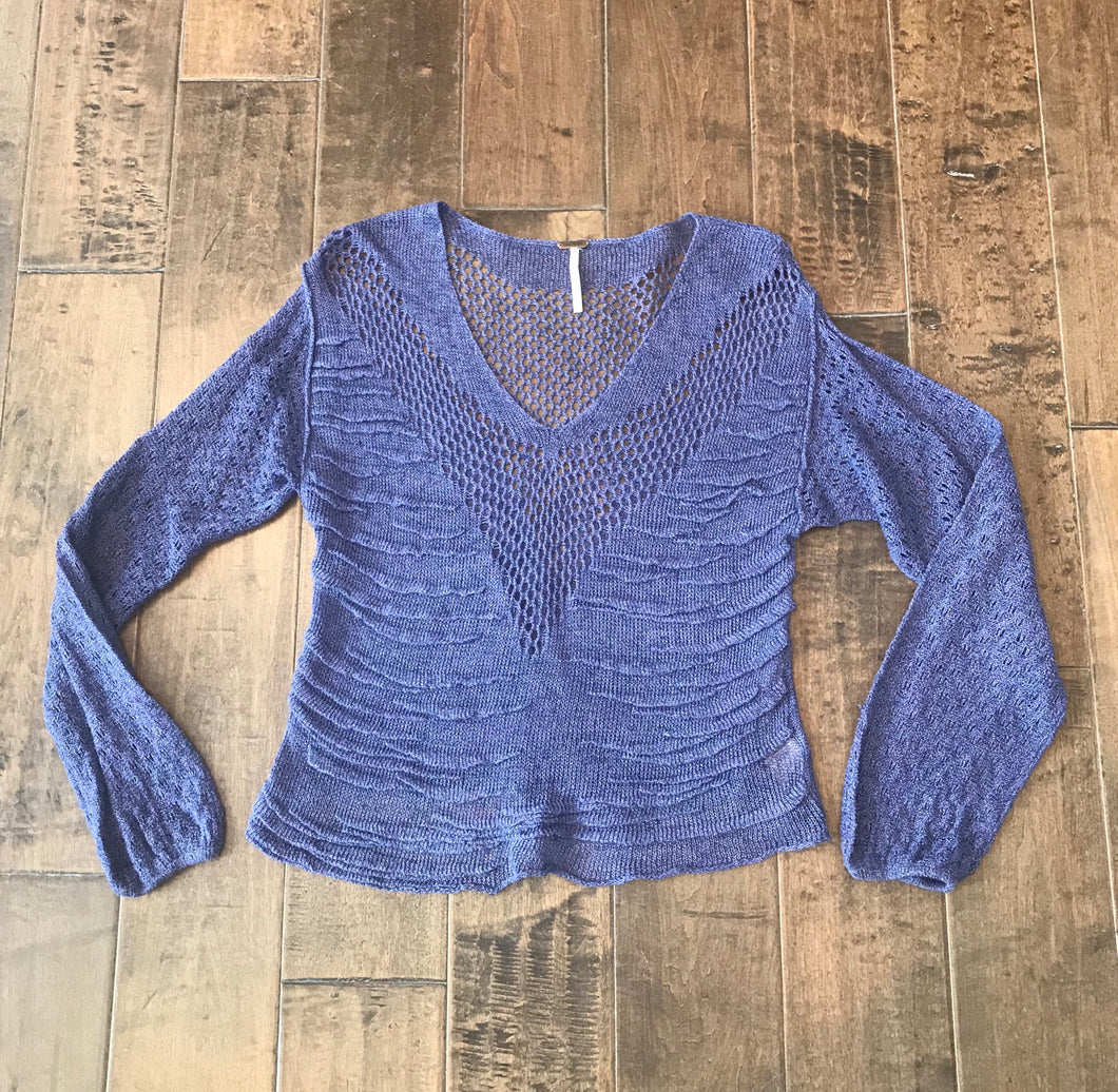 FREE PEOPLE Crochet Knit V-Neck Sweater