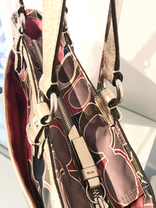 COACH Signature Gallery Scarf Print Satin Leather Shoulder Bag