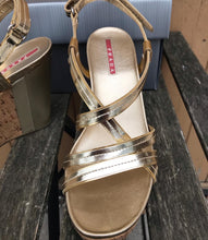 Load image into Gallery viewer, PRADA Patent Leather Cork Platform Wedge Sandals
