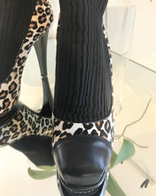 Load image into Gallery viewer, VICINI Calf Hair Leopard Print Leather Knit Pull On Platform Ankle Boots
